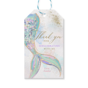 Gold Glitter Mermaid Tail Thank You Birthday Gift Tags