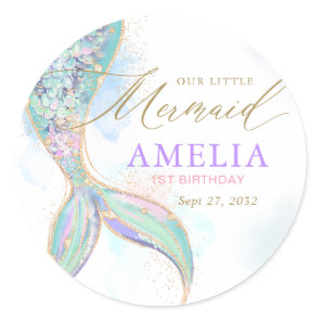 Gold Glitter Mermaid Tail Under the Sea Birthday Classic Round Sticker