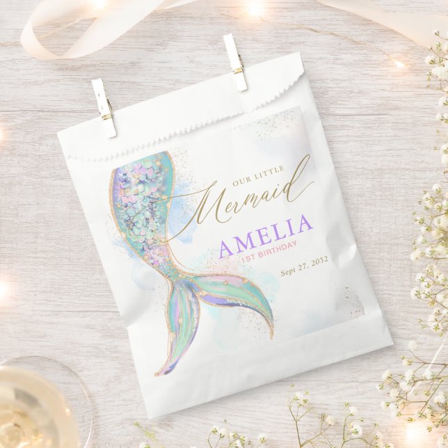 Gold Glitter Mermaid Tail Under the Sea Birthday Favor Bag (Clipped)