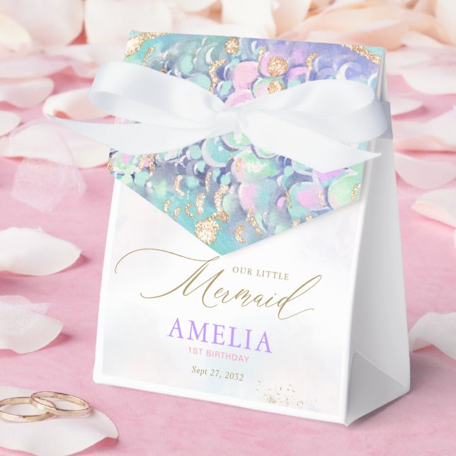 Gold Glitter Mermaid Tail Under the Sea Birthday Favor Boxes (Wedding)