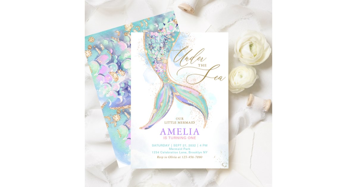 Gold Glitter Mermaid Tail Under the Sea Birthday Invitation | Zazzle