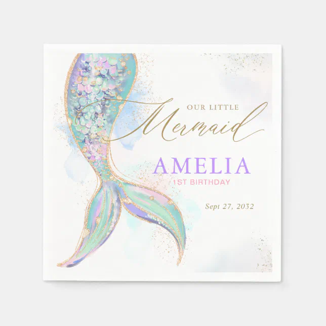 Gold Glitter Mermaid Tail Under the Sea Birthday Napkins | Zazzle