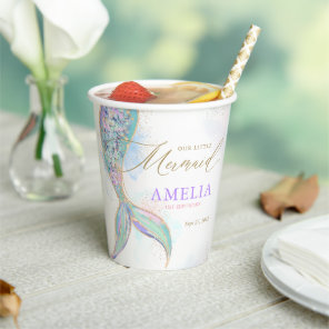 Gold Glitter Mermaid Tail Under the Sea Birthday Paper Cups