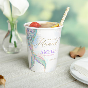 Gold Glitter Mermaid Tail Under the Sea Birthday Paper Cups