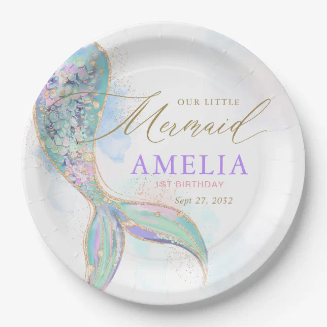 Gold Glitter Mermaid Tail Under the Sea Birthday Paper Plates | Zazzle