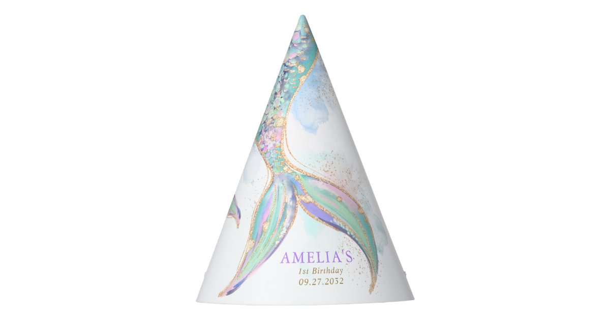 Gold Glitter Mermaid Tail Under the Sea Birthday Party Hat | Zazzle