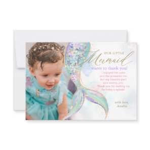 Gold Glitter Mermaid Tail Under the Sea Photo Thank You Card