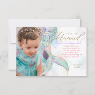 Gold Glitter Mermaid Tail Under the Sea Photo Thank You Card