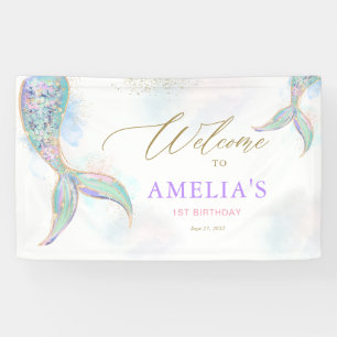 Gold Glitter Mermaid Tail Under the Sea Welcome Banner