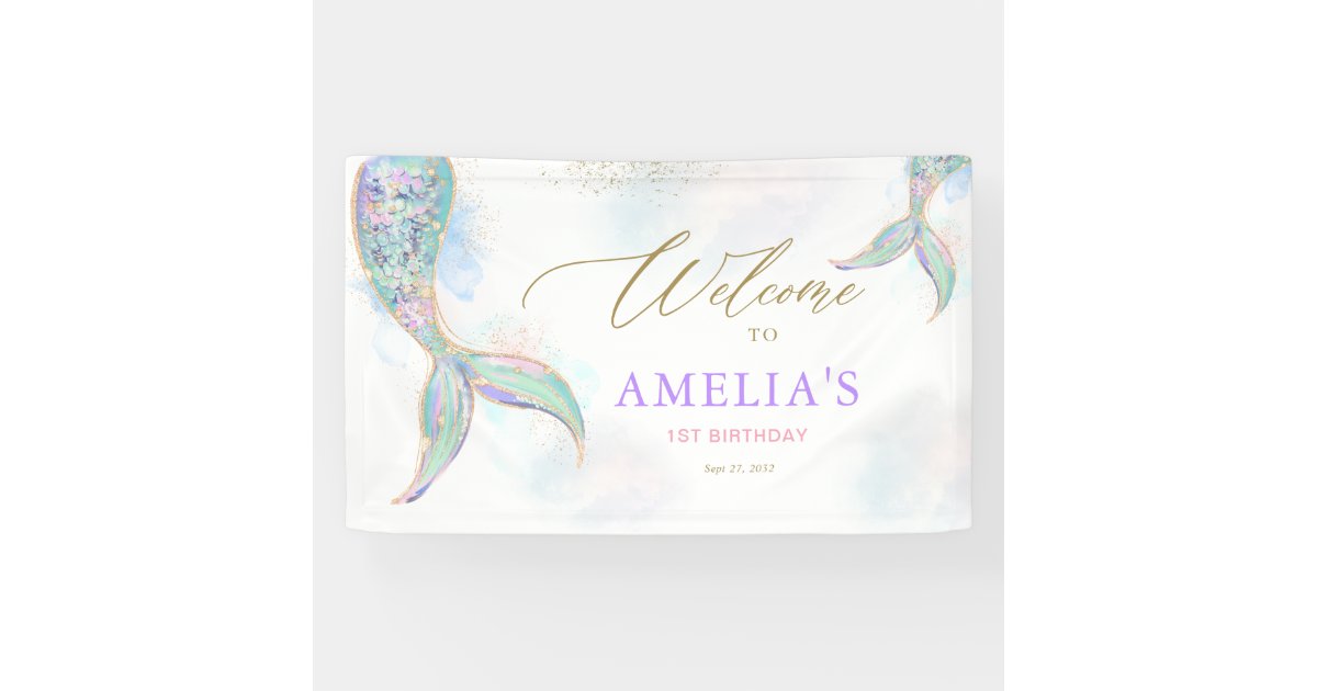 Gold Glitter Mermaid Tail Under the Sea Welcome Banner | Zazzle