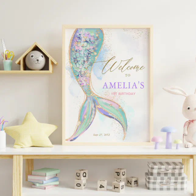 Gold Glitter Mermaid Tail Under the Sea Welcome Poster | Zazzle