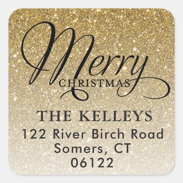 Gold Glitter Merry Christmas Address Seal (Front)