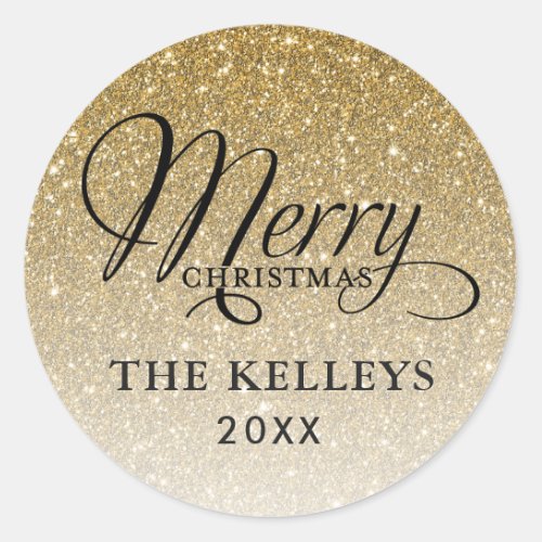 Gold Glitter Merry Christmas Gift Tag