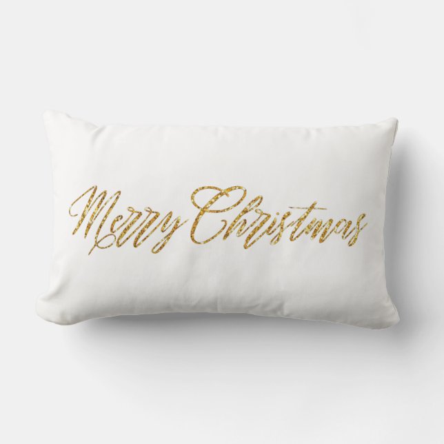 Gold Glitter Merry Christmas Lumbar Pillow (Front)