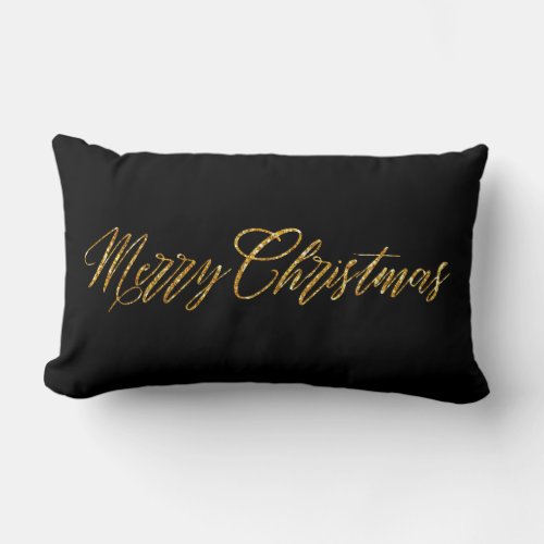 Gold Glitter Merry Christmas Lumbar Pillow