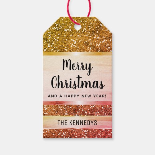 Gold Glitter Merry Christmas Personalized Gift Tags