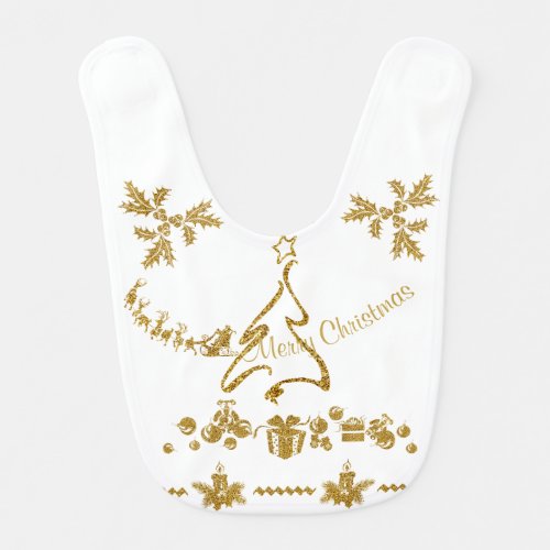 Gold Glitter Merry Christmas Santa Claus Baby Bib