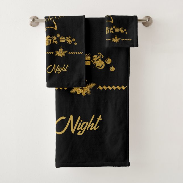 Gold Glitter Merry Christmas, Santa Claus Bath Towel Set (Insitu)