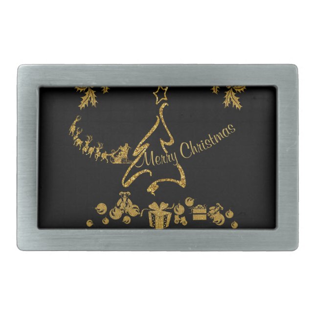 Gold Glitter Merry Christmas, Santa Claus Belt Buckle (Front)