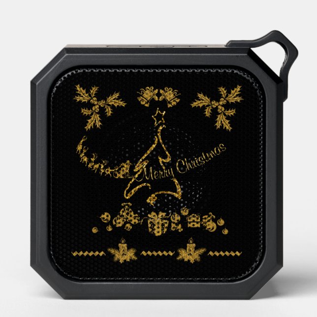 Gold Glitter Merry Christmas, Santa Claus Bluetooth Speaker (Front)