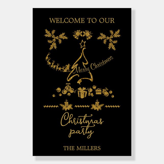 Gold Glitter Merry Christmas, Santa Claus Foam Board (Front)