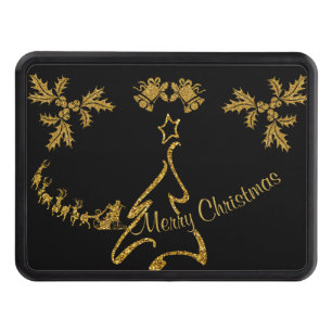Gold Glitter Merry Christmas, Santa Claus Hitch Cover
