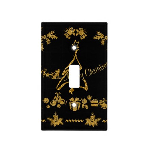 Gold Glitter Merry Christmas Santa Claus Light Switch Cover