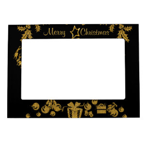 Gold Glitter Merry Christmas, Santa Claus Magnetic Frame