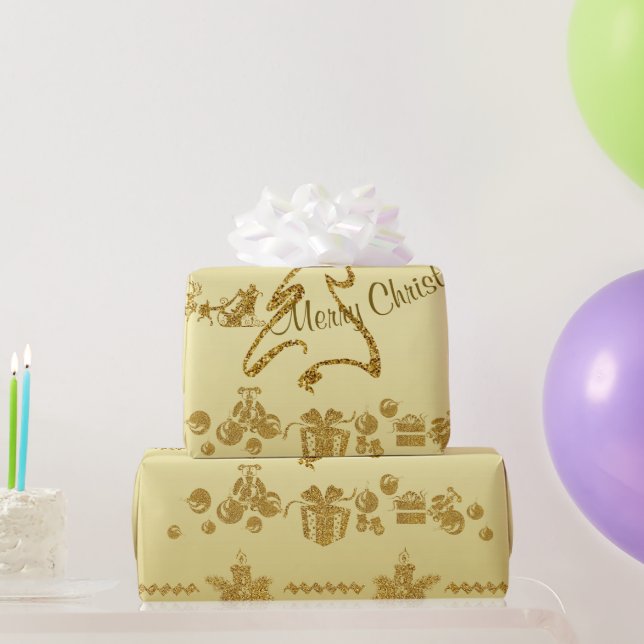 Gold Glitter Merry Christmas, Santa Claus on gold  Wrapping Paper (Party Gifts)