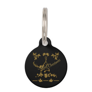 Gold Glitter Merry Christmas, Santa Claus Pet ID Tag