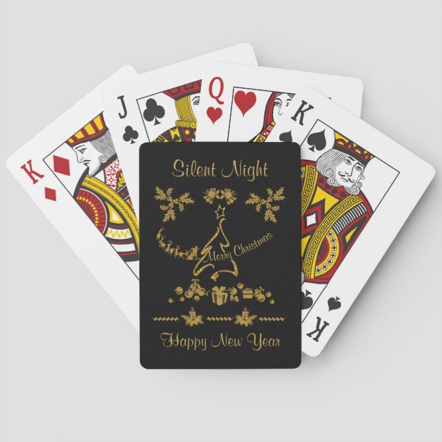 Gold Glitter Merry Christmas, Santa Claus Poker Cards (Back)