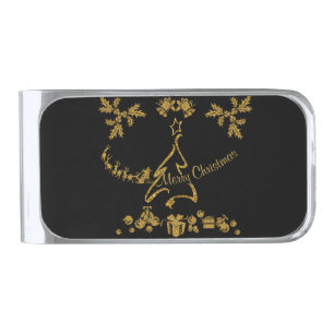 Gold Glitter Merry Christmas, Santa Claus Silver Finish Money Clip