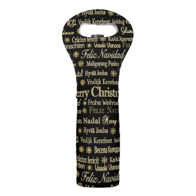 Gold Glitter Merry Christmas Typography Design Wine Bag (Front)