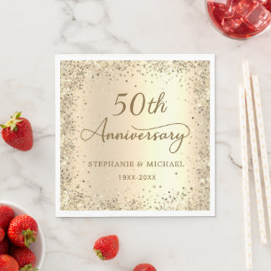 Gold Glitter Metal Foil 50th Wedding Anniversary Napkins