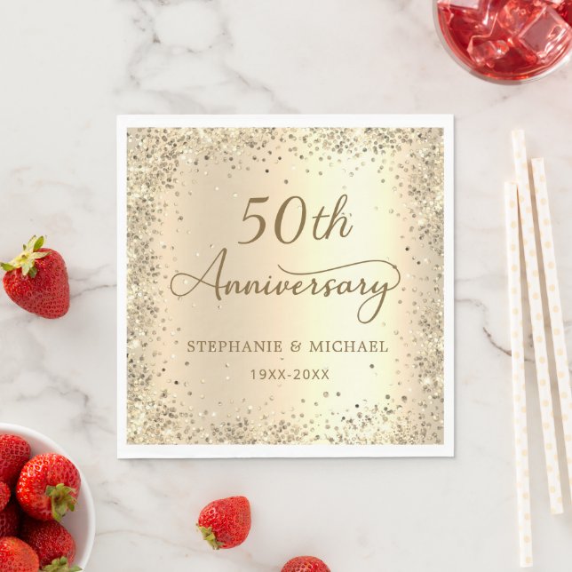 Gold Glitter Metal Foil 50th Wedding Anniversary Napkins (Insitu)