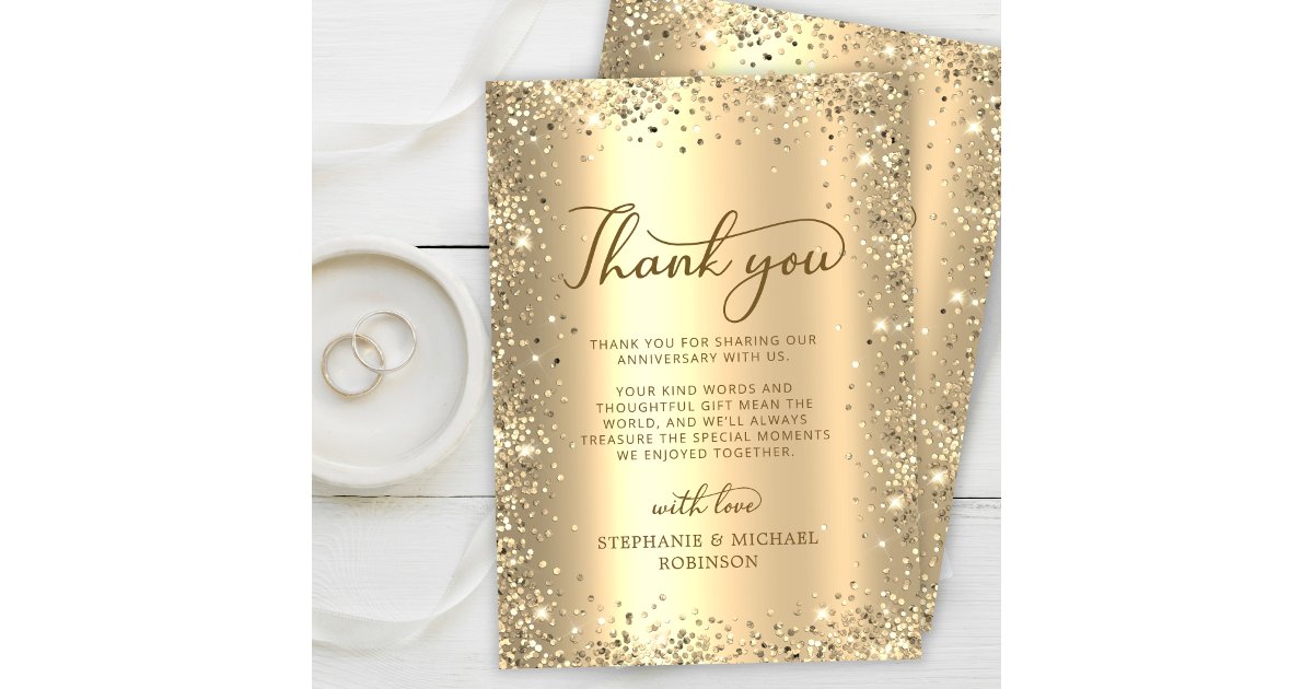 Gold Glitter Metal Foil 50th Wedding Anniversary Thank You Card | Zazzle