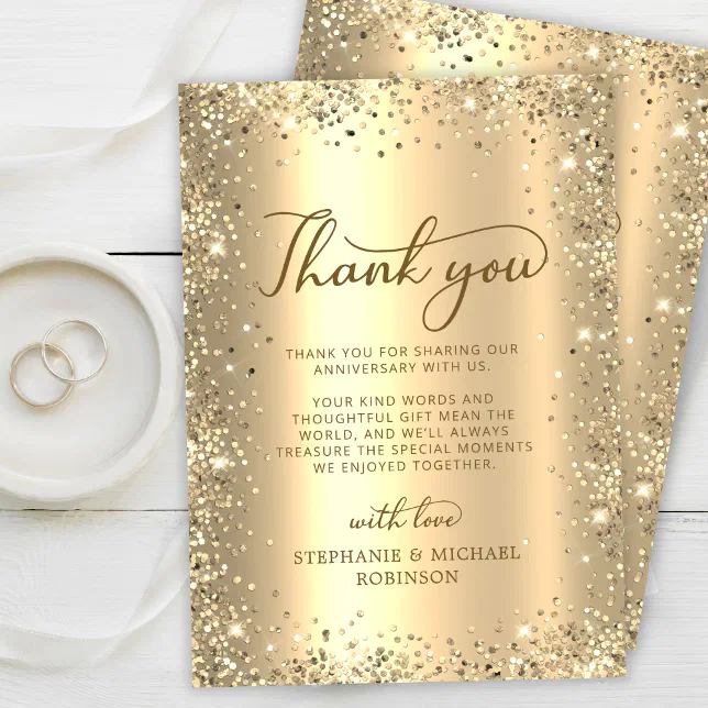 Gold Glitter Metal Foil 50th Wedding Anniversary Thank You Card | Zazzle
