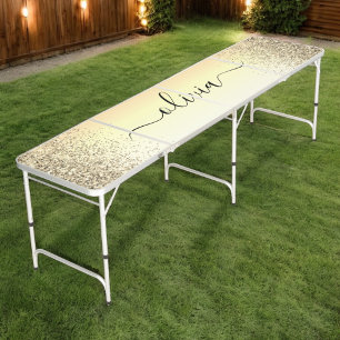 Gold Glitter Metal Monogram Glam Name Beer Pong Table