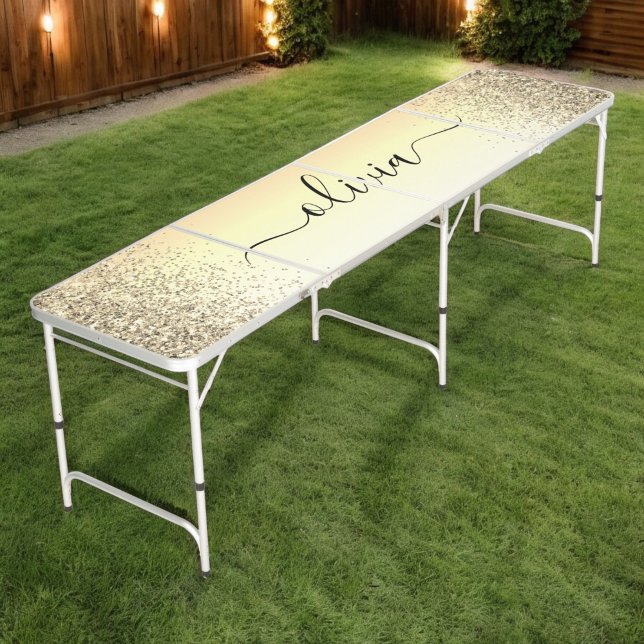 Gold Glitter Metal Monogram Glam Name Beer Pong Table (Creator Uploaded)