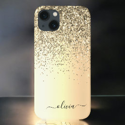 Gold Glitter Metal Monogram Glam Name iPhone 11 Case