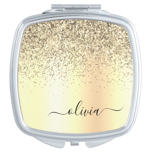 Gold Glitter Metal Monogram Glam Name Compact Mirror