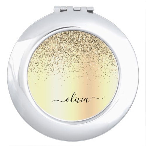 Gold Glitter Metal Monogram Glam Name Compact Mirror