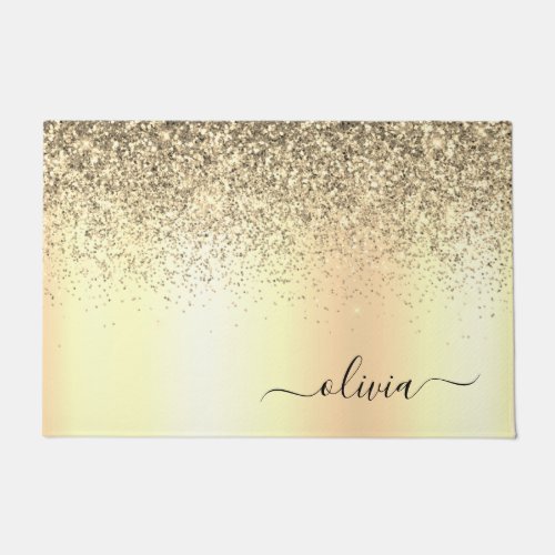 Gold Glitter Metal Monogram Glam Name Doormat