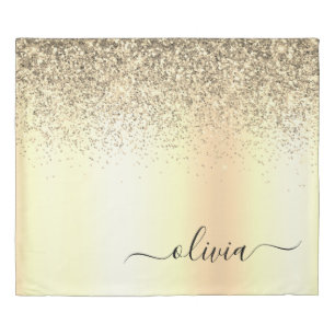 Gold Glitter Metal Monogram Glam Name Duvet Cover