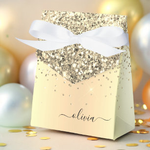 Gold Glitter Metal Monogram Glam Name Favor Boxes