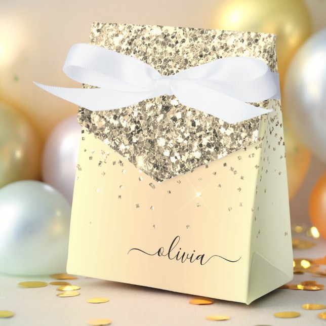 Gold Glitter Metal Monogram Glam Name Favor Boxes (Creator Uploaded)