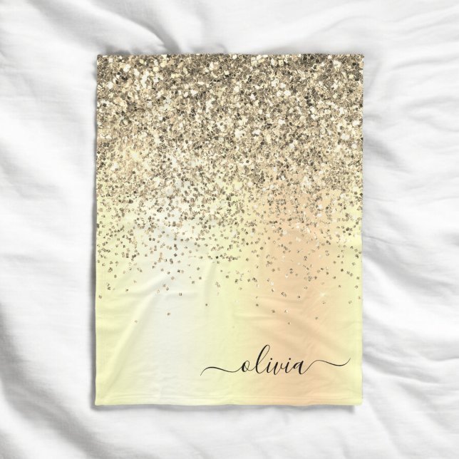 Gold Glitter Metal Monogram Glam Name Fleece Blanket (Creator Uploaded)