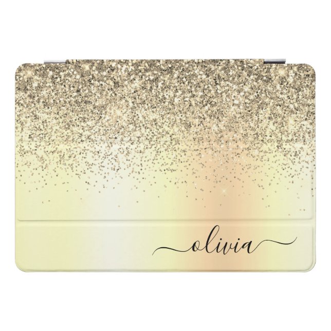 Gold Glitter Metal Monogram Glam Name iPad Pro Cover (Horizontal)