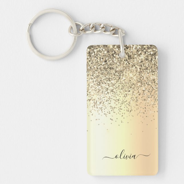 Gold Glitter Metal Monogram Glam Name Keychain (Front)