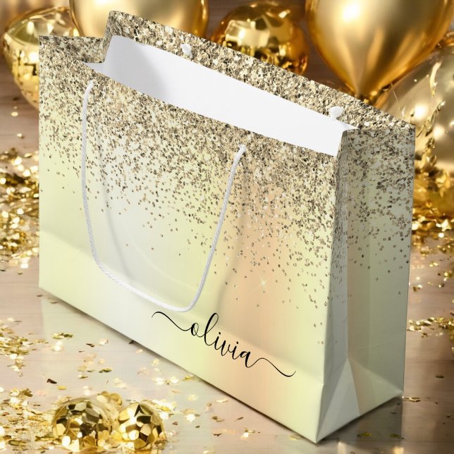 Gold Glitter Metal Monogram Glam Name Large Gift Bag (Creator Uploaded)